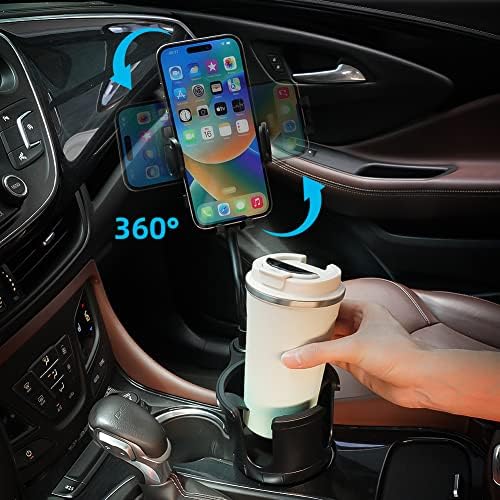Universal 2-in-1 Car Phone Holder with Adjustable Gooseneck and 360° Rotation – Versatile Cup Holder Extender for 4-7 Inch Smartphones, Perfect for Hands-Free Navigation and Calls while Driving – Easy Installation, Sturdy Base, and Enhanced Compatibility for All Vehicles