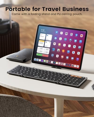 Proto Arc XK01 Plus Backlit Foldable Bluetooth Keyboard – Ultimate Portable Multi-Device Wireless Keyboard for Travel, Featuring Rechargeable Battery and Full-Size Design for i Pad, Tablet, Smartphone, Laptop, and PC Use