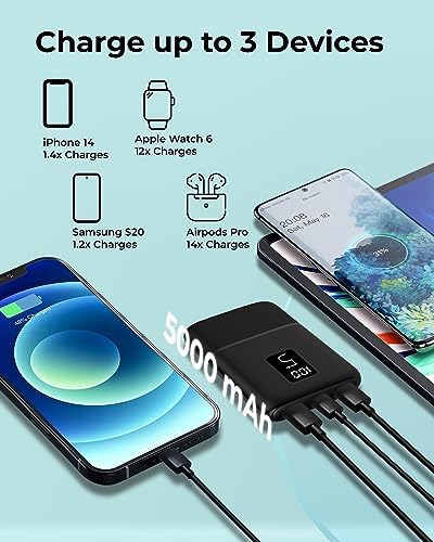 Vida IT 5000 m Ah Portable Charger – Lightweight USB-C Power Bank for i Phone XR, 11, 12, 13, Google Pixel, Samsung, Motorola, Xiaomi – Fast Charging with LED Display – Ideal for Heated Vests and Outdoor Use