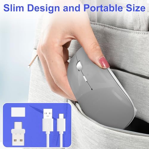 Versatile Wireless Bluetooth Mouse for Mac Book Air, Mac Pro, & i Pad – Sleek Rechargeable Silent Mouse with Dual Connectivity (USB-C & 2.4 G) – Travel-Friendly Jiggler Mice Mover in Stylish Purple – Perfect for Professionals & On-the-Go Users