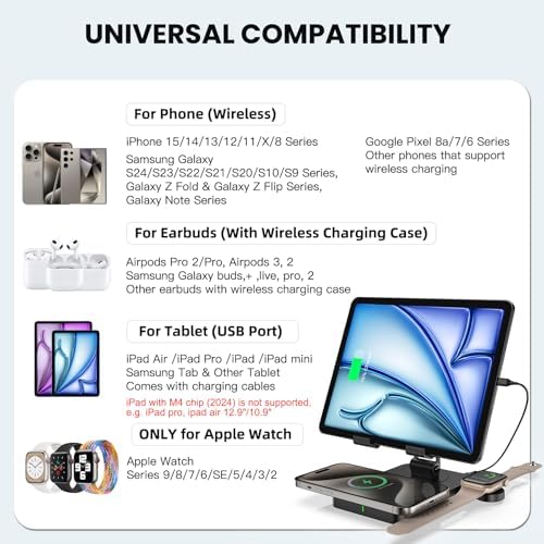 Revolutionary 3-in-1 Wireless Charging Station for Apple Devices – Fast Charging Hub for i Phone 16/15/14/13/12, Air Pods Pro 2, and Apple Watch Series 10/9/8/7 – Sleek Multi-Device Solution with Enhanced Compatibility and Safety Features for Home and Office Use
