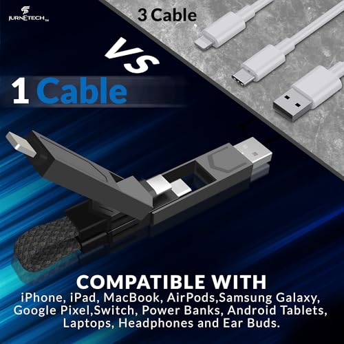 Magnetic 4 in 1 Multi Charging Cable with LED Display, Portable Keychain Charger, Fast as lightning charging/Type C/USB A/USB C Ports for iPhone iPad Mac, AirPods Samsung Google, (65W) (Red) – Enhanced Compatibility and Speed