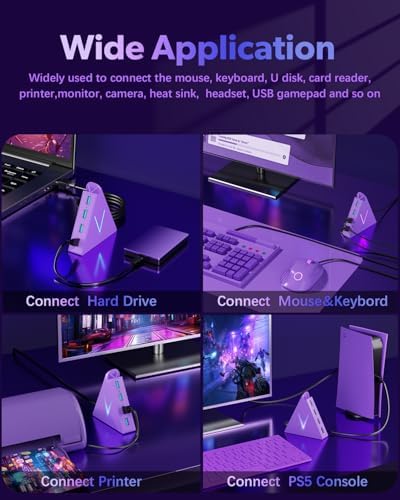 Maximize Your Device Connectivity with the Stylish Dark Purple USB C Hub Tower – 4-Port Splitter Adapter Featuring 2 FT Cable for Mac Book, i Mac, and Surface – High-Speed USB 3.0 Hub for Effortless Multi-Device Management and Enhanced Productivity