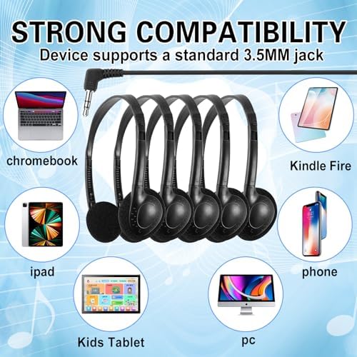 Bulk Kids Headphones – 25-Piece Classroom Audio Package for Enhanced Learning – Lightweight Adjustable On-Ear Design with Universal Device Compatibility in Sleek Black – Perfect for Engaging Group Activities and Extended Listening Comfort – Durable and Affordable Solution for Students and Adults