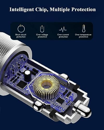 High-Performance i Phone Car Charger – Dual-Port 38 W USB-C & QC3.0 Fast Charging Adapter with 2 Lightning Cables, MFi Certified for i Phone 14, 13 Pro Max, 12, 11, X – Sleek Grey Design for Enhanced Compatibility and Efficiency on the Road