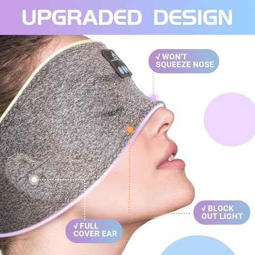 Ultimate Bluetooth Sleep Headphones Headband – Luxurious Dual-Function Music Eye Mask with Comfortable Earbuds for Side Sleepers – Stylish Grey Design Perfect for Restful Nights and Thoughtful Tech Gifts