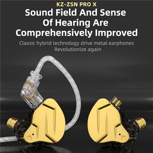 KZ ZSN PRO X Gaming Earbuds: Premium High-Fidelity In-Ear Monitors with Hybrid Dual Driver Technology, Detachable Tangle-Free Cable, and Built-In Microphone for Superior Sound Quality and Enhanced Compatibility with Computers and Tablets – Ideal for Gamers and Music Lovers Alike in Elegant Gold Finish