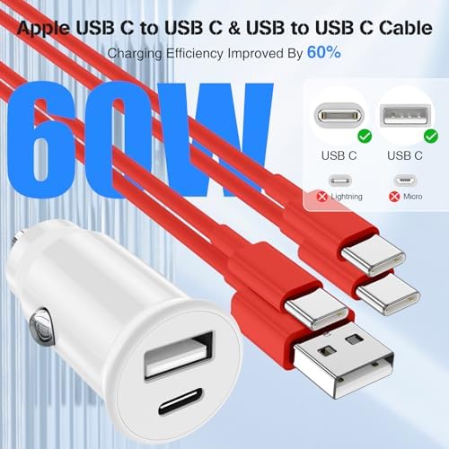 High-Power USB C Car Charger for i Phone 16 & 15 Series – 40 W Dual Port Fast Charging Adapter with 3 FT USB-C to C & A to C Cables – Versatile Compatibility for i Pad, Samsung, and More – Compact Design for On-the-Go Convenience and Enhanced Safety Features
