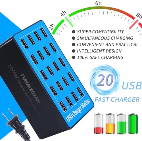 Maximize Your Charging Efficiency with the 100 W 20-Port USB Charging Station – Versatile Fast Charging Hub for Home, Office, and Travel – Advanced Safety Features for Optimal Device Protection and Compatibility