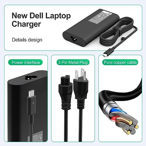 High-Performance 130 W USB-C Charger for Dell XPS & Precision Laptops – Universal Compatibility, Fast Charging, and Enhanced Safety Features – Ideal Replacement for XPS 15, 17, and Latitude Models – Lightweight, Compact Design with Over-Voltage Protection for Reliable Power Delivery