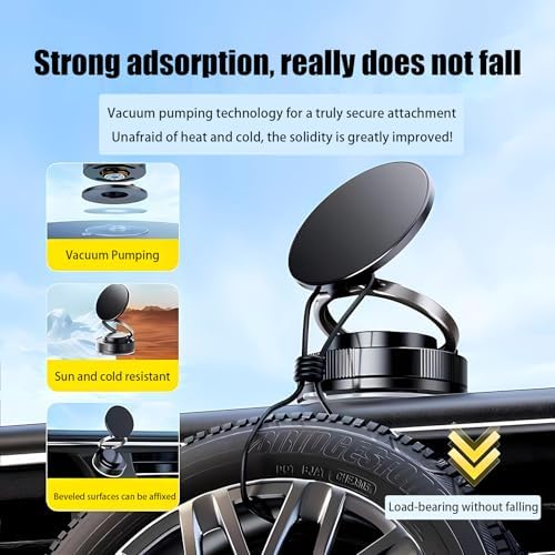 Enhanced 360° Magnetic Phone Holder for Cars and Gyms – Adjustable Cradle for i Phone & Android Devices with Mag Safe Compatibility – Superior Vacuum Mount for Unmatched Convenience and Safety on the Go