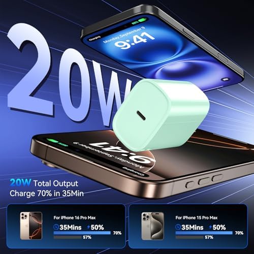 Unlock Rapid Charging Efficiency with the 20 W USB-C Power Adapter and 10 ft Cable – Ideal for i Phone 16, 15 Pro, and Galaxy S24 for Ultimate Portability and Convenience