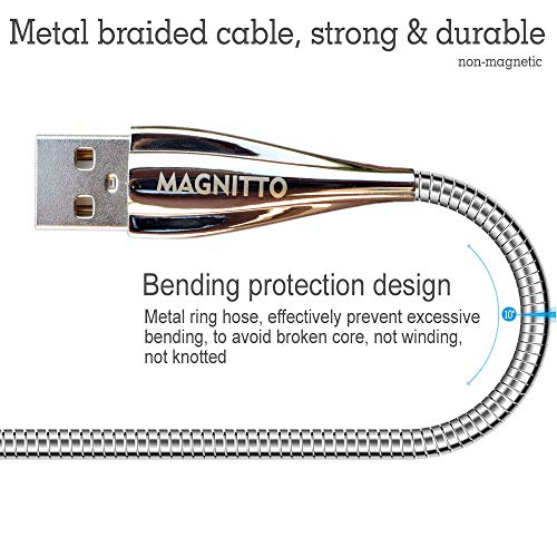 Stainless Steel Heavy-Duty Metal Braided USB Fast Charging Cable – 6 ft Tangle-Free, Chew-Proof Design for Ultimate Durability and Speed – 2 Pack High-Performance USB 2.0 Sync Charger Cords for Smartphones and Tablets