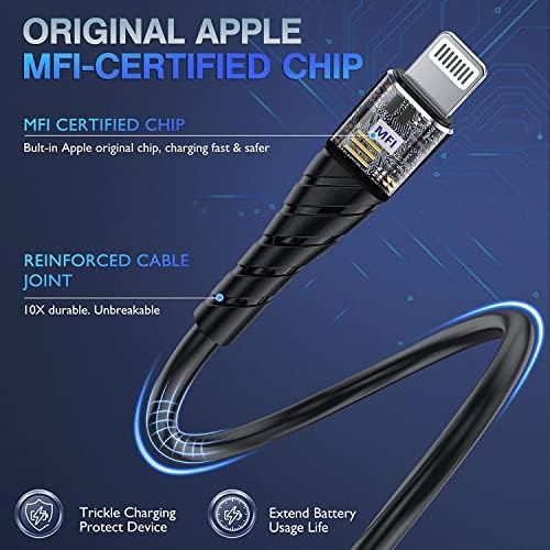 MFi Certified 6 Ft Lightning Charging Cable for i Phone – 3 Pack Fast Charging USB Cord, Durable Design for Enhanced Compatibility with i Phone 12/11/XS/Max/XR/X/8/8 P/7 P/6 & i Pad – Seamless Power-Up Experience