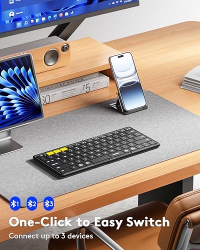 Samsers Foldable Bluetooth Keyboard KF08 – Ultimate Portable Wireless Keyboard with PU Leather Cover for i OS, Android, Windows, and Mac – Ideal Travel Companion for Laptops, Tablets, and Smartphones – Enhanced Comfort and Durability for On-the-Go Professionals