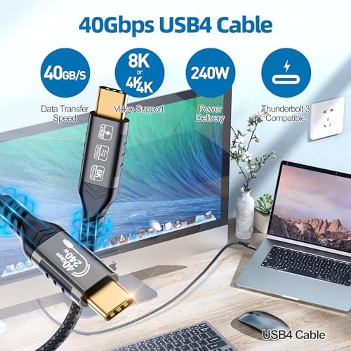 Transform Your Device Connectivity with Our 5 ft USB4 Cable – Unmatched 40 Gbps Data Transfer Speeds, 240 W Power Delivery for Rapid Charging, 8 K Video Output Support, and Full Thunderbolt 4/3 Compatibility for Enhanced Versatility and Durability