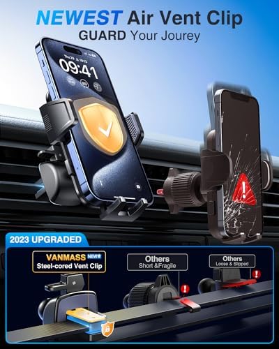 VANMASS 2025 Premium Car Phone Holder – Unmatched 85+ LBS Suction Power for Secure Hands-Free Navigation | Universal Compatibility with i Phone 16 Pro Max, 15, 14, 13 & Android Devices | Versatile Windshield, Dashboard & Air Vent Mount for Maximum Convenience | Durable Design Ensures Safe Driving Experience