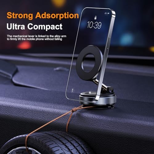 Car Mount Vacuum Magnetic Phone Holder, Foldable Universal Strong Suction Stand for Cell Phone for iPhone 12 13 14 15 16 Samsung for Live Streaming, Mirror Gym Bath Shower Bracket – Enhanced Compatibility and Speed