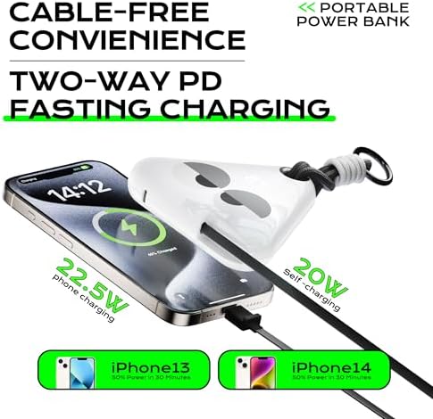 Ultimate Travel Power Bank with Retractable 2.3 ft Cable and Durable Paracord Carabiner – 10000 m Ah Fast Charging Wearable Charger in Stellar Gray, USB-C Compatible for All Devices – Stay Energized on the Go!