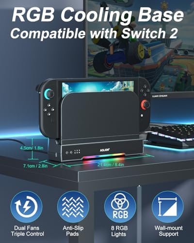 Transform Your Gameplay with the Premium Switch 2 Dual-Fan Cooling Dock – Customizable Speed Settings & Dynamic RGB Lighting for Ultimate Gaming Ambiance – Innovative Open Airflow for Superior Heat Management, Space-Saving Wall Mount Design, and Type-C Compatibility – Essential Accessory to Maximize Performance and Prevent Overheating During Intense Sessions!