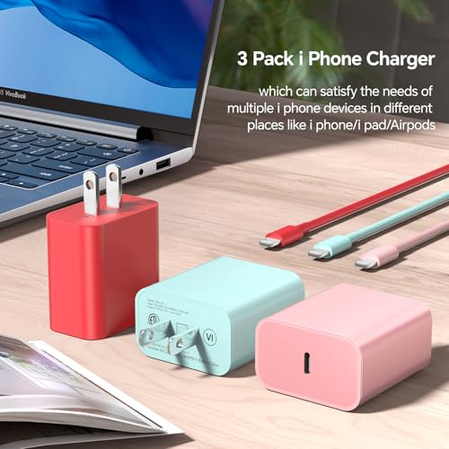 Rapid 20 W PD USB-C Wall Charger with Dual 6 FT Type C to Lightning Cables – Fast Charging Solution for i Phone 14/13/12 Pro Max, 11, XS, XR, X, 8 & Plus – Enhanced Speed and Durability for Everyday Use and Travel – MFi Certified Accessories for Reliable Performance