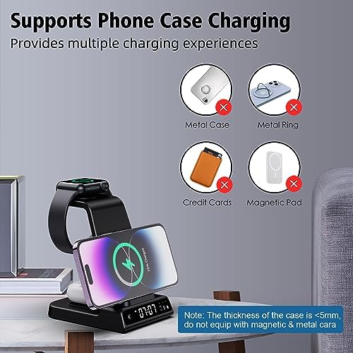 Elevate Your Charging Setup with the Yi JYi 3-in-1 Wireless Charging Station – Fast Charge Your Apple Watch, Air Pods Pro, and i Phone 16/15/14/13/12/11 Pro Max/Samsung Galaxy S23/S22/S21 in a Sleek, Space-Saving Dock Featuring Built-in Digital Clock for Effortless Organization and Modern Style – Perfect for Tech Enthusiasts Seeking Efficiency and Elegance