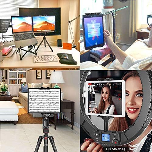 Universal Tablet Tripod Mount with Bluetooth Remote – 360-Degree Rotating Clamp Holder for i Pad Pro, Air, Mini, Surface, Galaxy Tab, and 3.5 to 13.5 Inch Devices – Perfect for Hands-Free Viewing and Content Creation on the Go