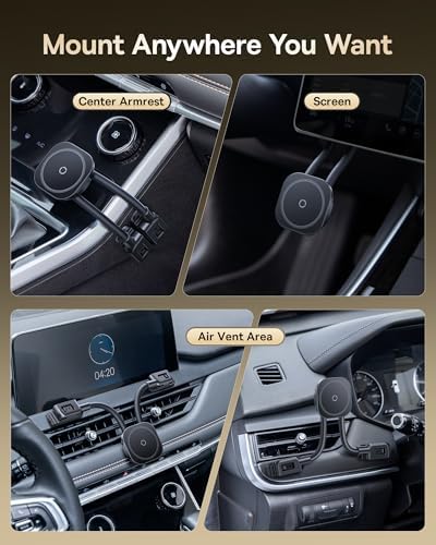 Baseus Mag Safe Car Mount: Advanced Dual Arm Magnetic Phone Holder for Seamless Navigation – Optimized for i Phone 16/15/14/13 Pro Max Plus – Sturdy Aluminum Construction for Ultimate Durability and Dashboard Versatility