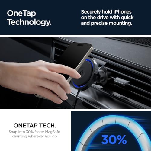 Revolutionize Your Drive with Spigen One Tap Pro 3 Cryomax: Fast Wireless Mag Safe Car Charger with Noiseless Cooling for i Phone 16, 15, 14, 13, & 12 Series – Ultimate Compatibility & Quick Charge Efficiency for On-the-Go Power