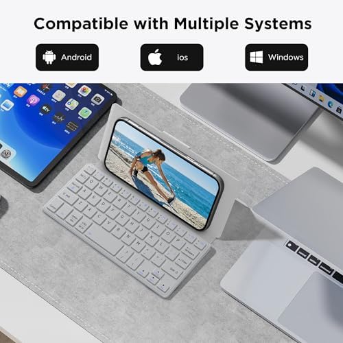 CACOE Ultra-Slim Foldable Wireless Keyboard with Integrated Stand – Dual-Channel QWERTY Design for Seamless Device Switching – Portable Mini Keyboard for Smartphones, Tablets, and Laptops – Stylish Wine Red Finish for Enhanced Productivity and Versatility