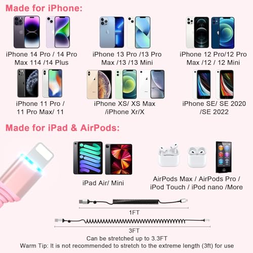 Enhance Your Driving Experience with the 2-Pack 3 FT MFi Certified i Phone Charging Cable for Apple Car Play – Retractable Lightning Cord for i Phone 14/13/12/11, i Pad & Air Pods – Fast Charging & Convenient Storage in Sleek Black