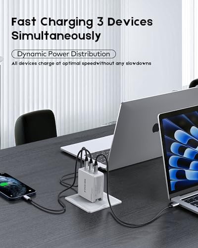 140 W PD3.1 Ga N USB-C Charger with 3 Ports – Ultra-Fast Multi-Device Wall Adapter for Laptops, Tablets & Smartphones – Foldable Design for Ultimate Portability – Compatible with Dell, Lenovo, Mac Book Air, i Pad Pro, Galaxy S22/21, i Phone 15/14/Pro & Pixel – Efficient Charging Solution for On-the-Go Professionals