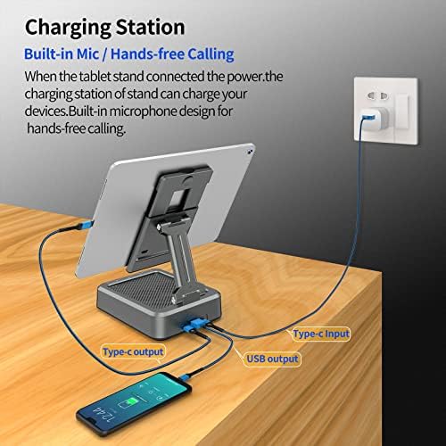 Transform Your Multimedia Experience with the JTEMAN Adjustable Tablet Stand Featuring Bluetooth Speakers – Versatile Kitchen Gadget and Perfect Gift for Him or Her – Wireless Charging Station for Phones and Tablets, Enhanced Compatibility for All Devices