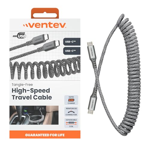 Ventev Helix 14-Inch Expandable i Phone Charging Cable | Tangle-Free Coiled USB-A to Lightning Cord | MFi Certified Fast Charger for Seamless Car Use | Durable Gray Design for Enhanced Compatibility and Efficiency