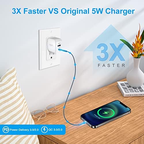VOLPORT Dual-Port Fast Charging Wall Charger Block with MFi Certified USB C to Lightning Cable – Compact Power Adapter with Foldable Plug for i Phone 14, 13, 12 Pro Max & i Pad – Ultimate Speed and Compatibility for On-the-Go Charging
