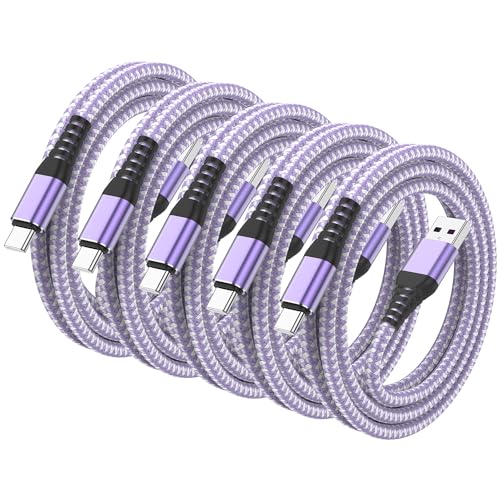 High-Speed Braided USB A to Type C Charger Cable Set – 5 Pack of 6 ft Fast Charging Cables for Samsung Galaxy S Series, Note Series, and Moto G Series – Durable Dark Gray Design for Maximum Flexibility and Compatibility