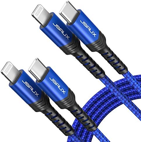 JSAUX Enhanced USB C to Lightning Cable 2-Pack – 6 FT Durable Charger for i Phone 14/13/12/11 Pro, MFi Certified Fast Charging Cord, Ideal for Home and Office Use, Sleek Blue Design for Stylish Connectivity