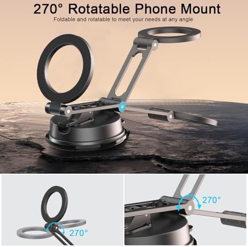 Magnetic Car Phone Mount,Dashboard Cell Phone Holder,Car Holder for iPhone,One-Hand Operation,360-Degree Adjustable (Phone Mount) – Enhanced Compatibility and Speed