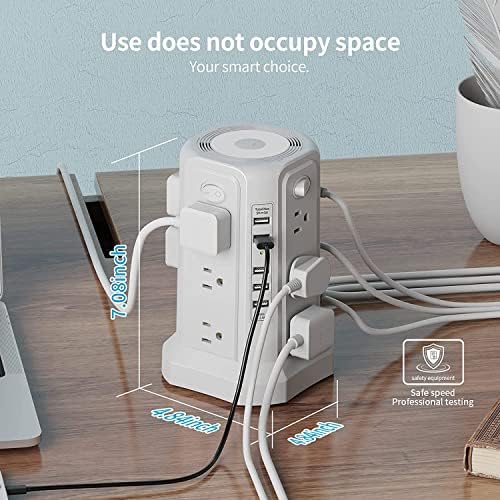PASSUS Surge Protector Power Strip Tower with 12 AC Outlets and 5 High-Speed USB Ports – 10 FT Extension Cord with Overload Protection and Built-In Night Light for Home Office and Dorm Room – Sleek Black Design for Ultimate Charging Efficiency