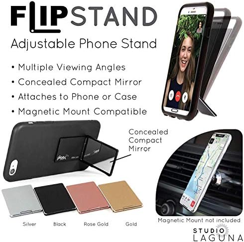 Sleek Adjustable Phone Holder with Built-In Compact Mirror – Versatile Magnetic Car Mount Stand for Effortless Hands-Free Use and Enhanced Viewing Angles, Ideal for On-the-Go Lifestyle in Classic Black