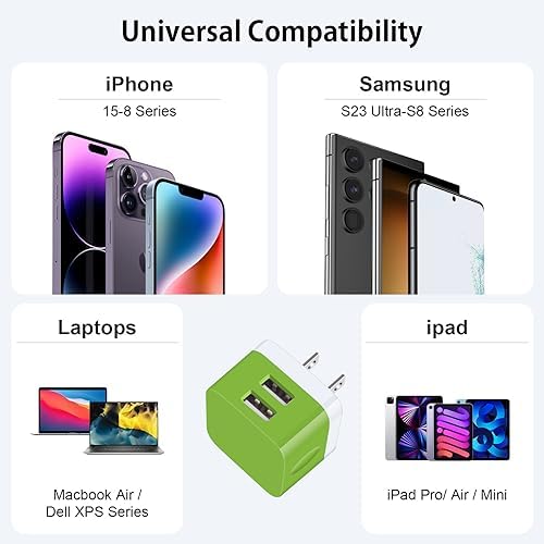 Compact USB Wall Charger 2 Pack – Low Profile Right Angle Plug Adapter for Quick Charging of i Phone 16/15/14/13/12/11 Max, i Pad Pro, Mini & Air, Samsung, Pixel – Enhanced Device Compatibility & Space-Saving Design