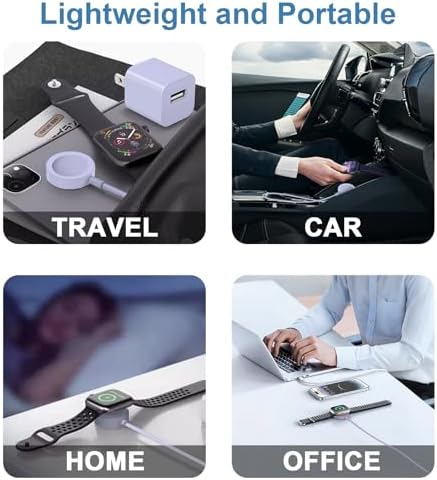 Chic 3.2 FT Wireless Fast Charger for Apple Watch – Effortless Charging Solution with Stylish Pink Design, Compatible with All Series 1-10, Includes Wall Plug for Ultimate Portability and Quick Power-Ups for Active Lifestyles