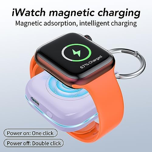 HUOTO Compact Magnetic Wireless Charger for Apple Watch – 1200 m Ah Portable Power Bank Keychain, Compatible with Series 10/9/8/Ultra 2/Ultra/7/6/5/4/3/2/SE, Ideal Travel Accessory for Effortless Charging On-the-Go