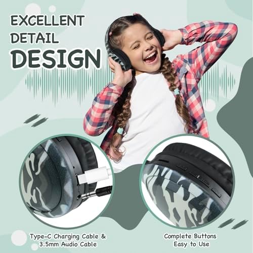 Advanced Bluetooth 5.3 Over-Ear Kids Headphones – Foldable Wireless Design with HD Sound, Built-In Microphone, and Safe Volume Control for Music, Gaming, and Movies – Universal Compatibility with Smartphones & Tablets (Black)
