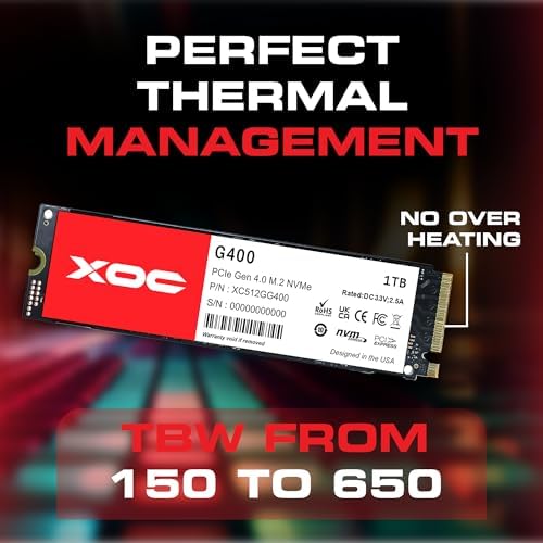 XOC G400 512 GB NVMe Gen4 SSD – Ultra-Fast 5200 MB/s Read Speed for Unmatched Gaming & Content Editing Performance – M.2 PCIe 4.0 Internal Drive with Enhanced Compatibility & Superior Thermal Management