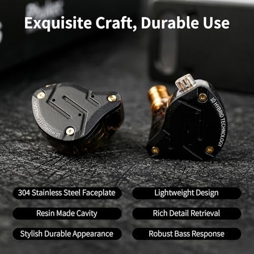 KZ ZS10 Pro Wired Gaming Earbuds – Premium 4 BA + 1 DD IEM Headphones with Microphone, Ergonomic Design for Extended Comfort, Detachable 2 PIN Cable for Versatile Compatibility, One-Button Control, Superior Sound Quality for Gamers and Audiophiles, Sleek Black Finish, Ideal for Immersive Audio Experiences