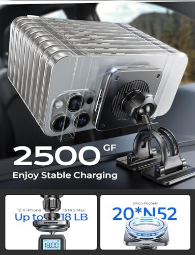 LISEN 15 W Mag Safe Car Mount Charger for i Phone 16 Pro Max – Versatile 4-in-1 Magnetic Phone Holder for Seamless Air Vent or Dashboard Installation – Sleek Black Design Enhances Safety and Convenience for i Phone 15/14/13/12 Users – Effortless Fast Charging on the Go
