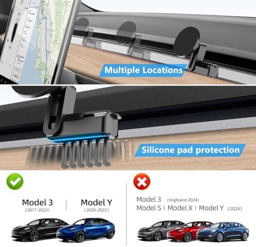 15 W Wireless Fast Charging Magnetic Phone Mount for Tesla Model Y & Model 3 – Ultimate Holder for i Phone 12-16 & Android Devices, Includes 5 ft USB-C Cable, Perfect for Safe Navigation and Hands-Free Use – Modern Tesla Accessory