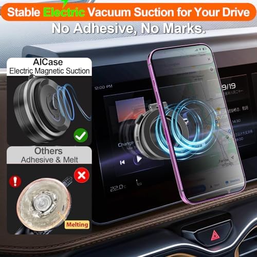 Revolutionize Your Driving with the AICase Magnetic Phone Holder – 360° Rotatable Electric Suction Cup Mount for i Phone & Android, Mag Safe Compatible with Adhesive Pad for Uneven Surfaces – Ultimate Stability & Hands-Free Convenience