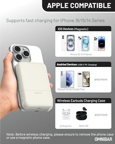 Ultra-Slim Magnetic Power Bank – 5000 m Ah Wireless Charger for i Phone 16 Series with 20 W Fast Charging and USB-C Cable, Stylish Purple Design for Effortless Portability and Enhanced Compatibility